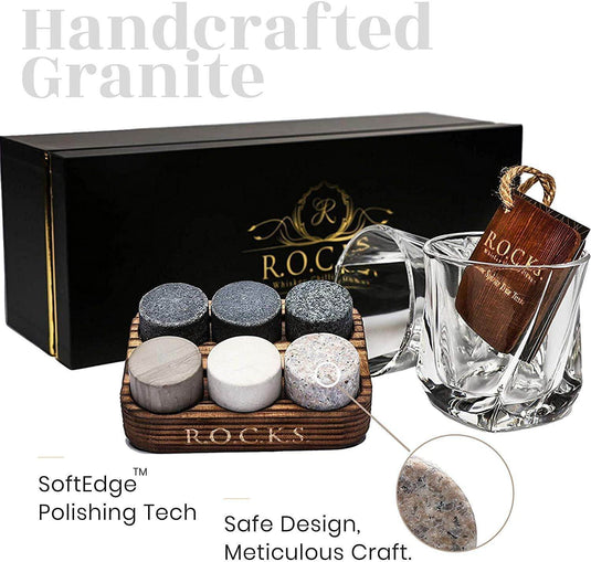 The Connoisseur's Set - Twist Glass Edition by R.O.C.K.S. Whiskey Chilling Stones