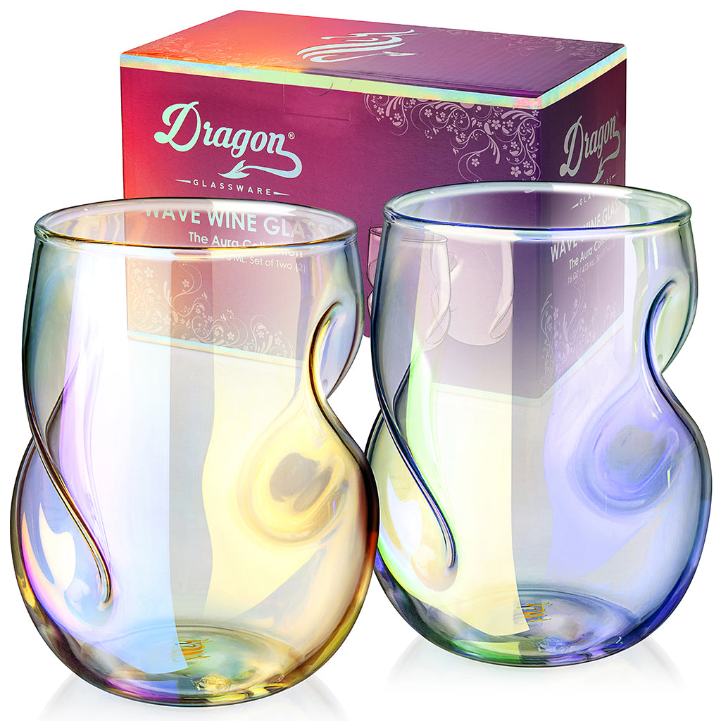 Set of 4 Aura Crystal Stemless Wine Glasses