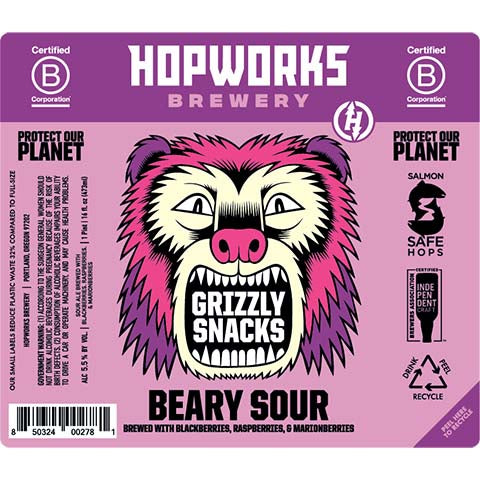 Hopworks Grizzly Snacks Beary Sour – CraftShack - Buy craft beer