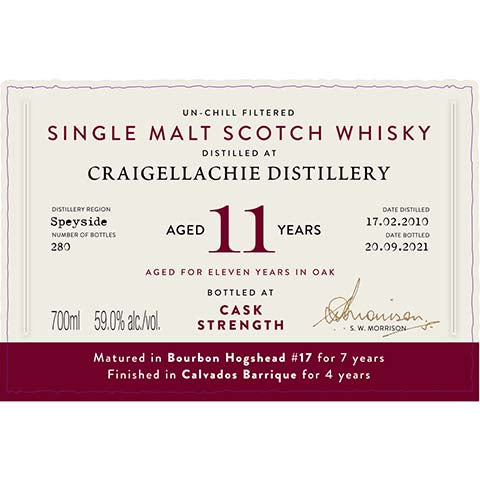 A.D. Rattray Craigellachie Distillery Aged 11 Years Single Malt Scotch Whisky