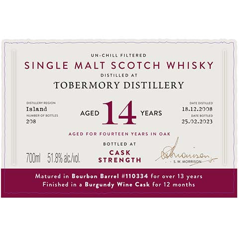 A.D. Rattray Tobermory Aged 14 Years Single Malt Scotch Whisky