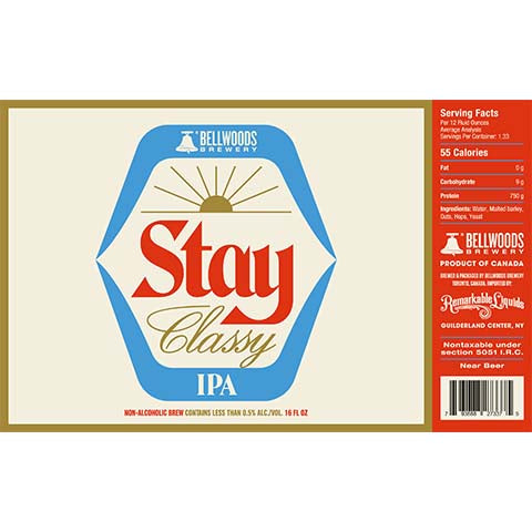 Bellwoods Stay Classy IPA (Non-Alcoholic)