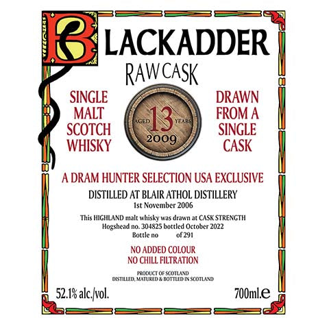 Blackadder RAW CASK 13年 700ml 51% Blackadder Raw Cask 13-Years Single Grain Scotch Whiskey