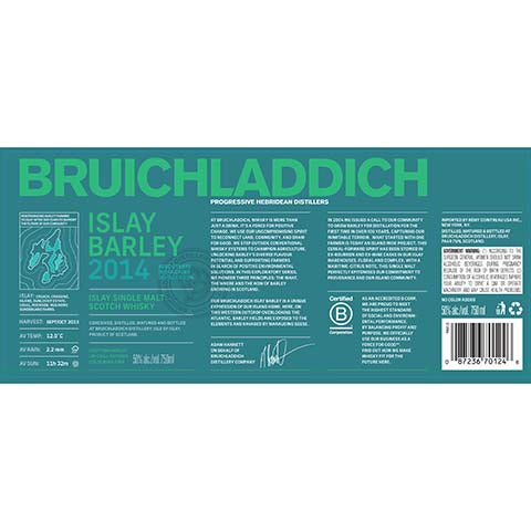 BruichladdichIslay Barley 2014 Islay Single Malt Scotch Whisky