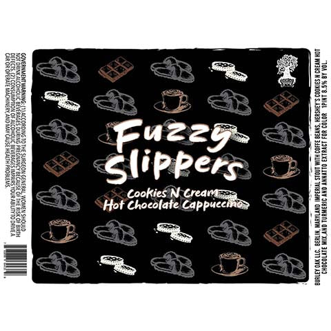 Burley Oak Fuzzy Slippers Cookies N Cream Hot Chocolate Cappuccino Imperial Stout