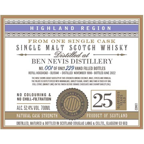 Douglas Laing Single Cask Ben Nevis 25-Year-Old Scotch Whisky