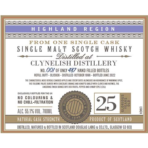 Douglas Laing Single Cask Clynelish 25-Year-Old Scotch Whisky