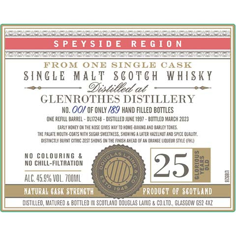 Douglas Laing's Speyside Region Glenrothes Single Malt Scotch Whisky