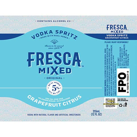 Fresca Mixed Vodka Spritz Grapefruit Citrus