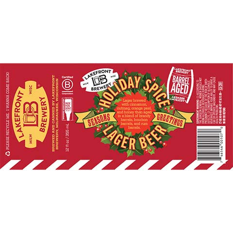 Lakefront Holiday Spice Lager (Cinnamon, Nutmeg, Orange Peel, Honey)