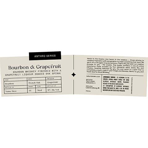 Oak & Eden Anthro Series Bourbon & Grapefruit Bourbon Whiskey