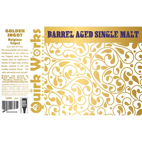 Quirk Works Barrel Aged Single Malt Golden Ingot Belgium Tripel