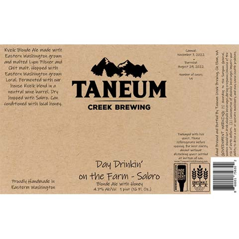 Taneum Day Drinkin' on the Farm - Sabro Blonde Ale