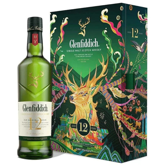 Glenfiddich 12 Year Old 'Lunar New Year Edition' Single Malt Scotch Whisky Gift Set w/2 Glasses Gift Pack