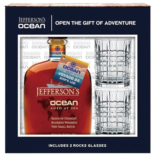 Jefferson's Ocean Aged at Sea Very Small Batch Straight Bourbon Whiskey Gift Set w/2 Rock Glasses