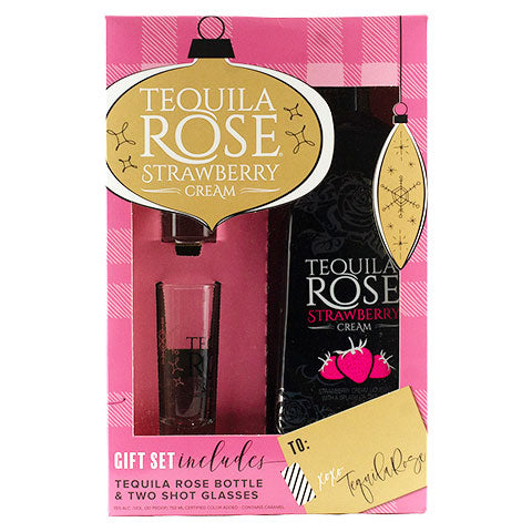 Rose Strawberry Cream Liqueur with Two Shot Glasses Gift Box Set