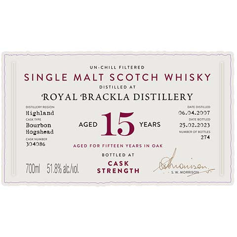A.D. Rattray Royal Brackla Aged 15 Years Single Malt Scotch Whisky
