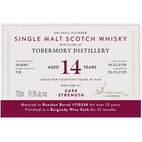 A.D. Rattray Tobermory Aged 14 Years Single Malt Scotch Whisky
