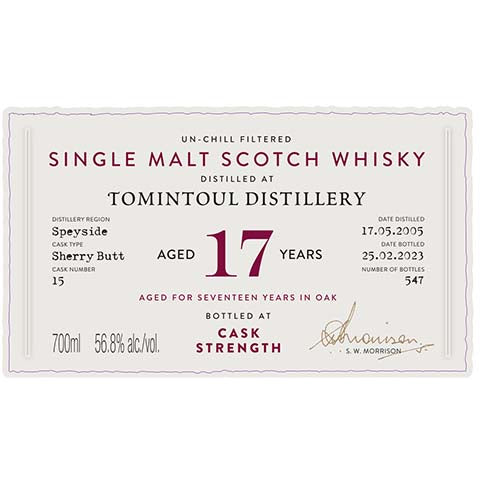 A.D. Rattray Tomintoul Aged 17 Years Single Malt Scotch Whisky
