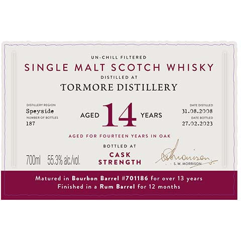 A.D. Rattray Tormore Aged 14 Years Single Malt Scotch Whisky