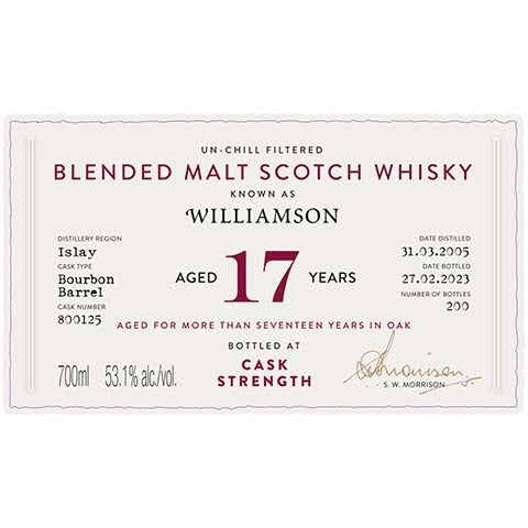 A.D. Rattray Williamson Aged 17 Years Blended Malt Scotch Whisky