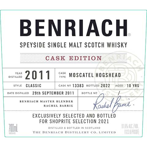 BenRiach Cask Strength Speyside Single Malt Scotch Whisky 2011