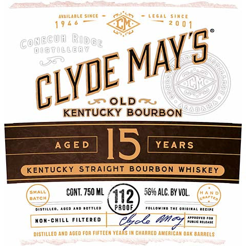 Clyde May's Aged 15 Years Kentucky Straight Bourbon Whiskey