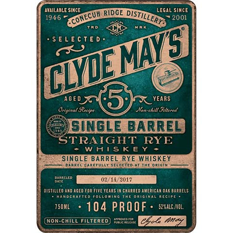 Clyde May's Aged 5 Years Single Barrel Straight Rye Whiskey