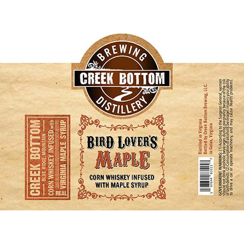Creek Bottom Bird Lover's Maple Corn Whiskey