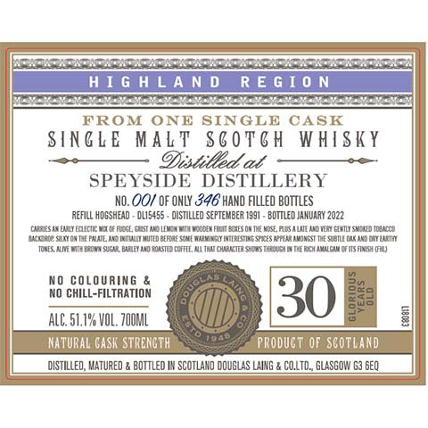 Douglas Laing Single Cask Speyside 30-Year-Old Scotch Whisky