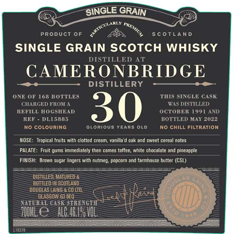 Douglas Laing Single Grain Cameronbridge 30-Year-Old Scotch Whisky