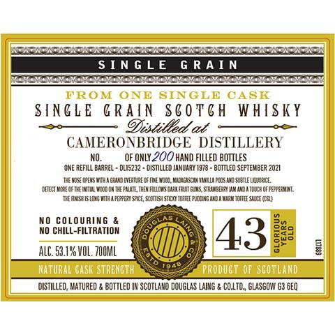 Douglas Laing Single Grain Cameronbridge 43-Year-Old Scotch Whisky