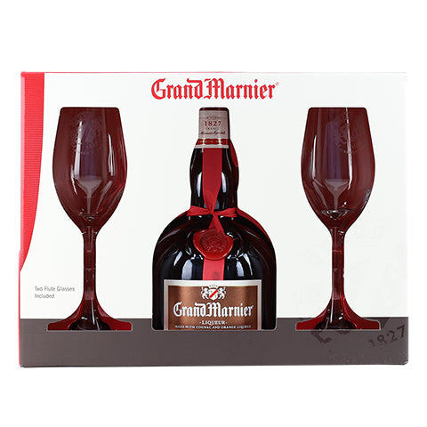 Grand Marnier Made With Cognac And Orange Liqueur Gift Pack (With 2 Flutes Glass)