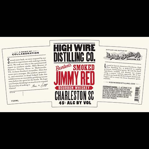 High Wire Benton’s Smoked Jimmy Red Bourbon Whiskey