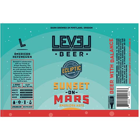 Level Beer Sunset On Mars Hefeweizen