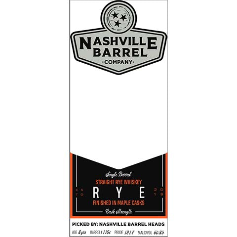 Nashville Barrel Straight Rye Whiskey Finished In Maple Casks
