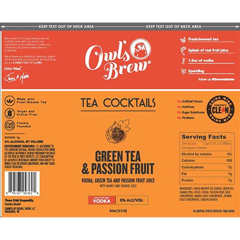 Owl's Brew Green Tea & Passion Fruit Tea Cocktails