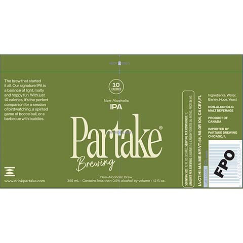 Partake IPA (Non-Alcoholic) – CraftShack - Buy craft beer online.