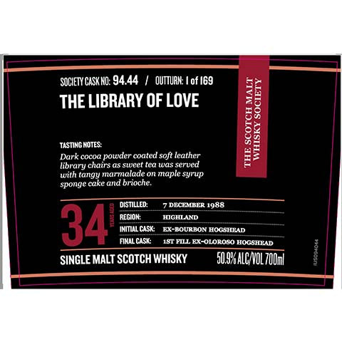 Society 94.99 The Library of Love Single Malt Scotch Whisky