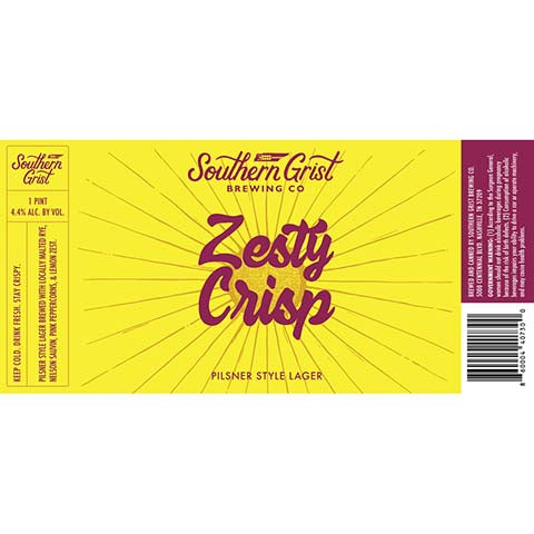 Southern Grist Zesty Crisp Pilsner Style Lager