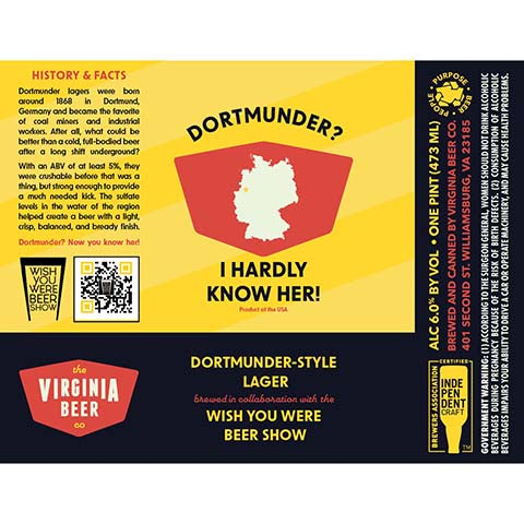 The Virginia Beer Dortmunder? I Hardly Know Her! Lager